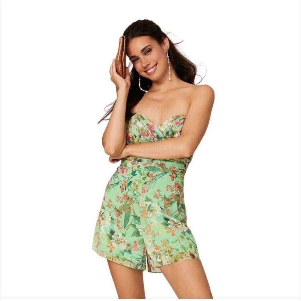 Jay Godfrey Lydia Romper Sleeveless Heart Neck Strapless Floral Green Sz 12